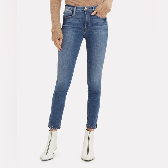 FRAME Le High Skinny Slit Studded Jeans Hazelwood 30 - Picture 3 of 14